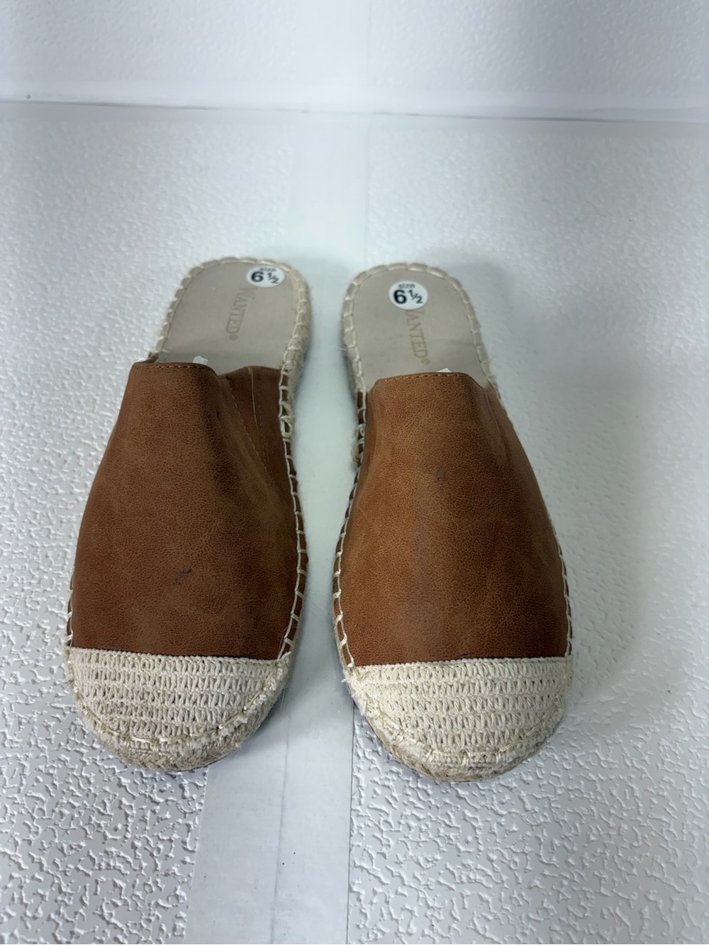 Wanted Tan Slip-On Espadrille Mules with Woven Toe Cap S-163